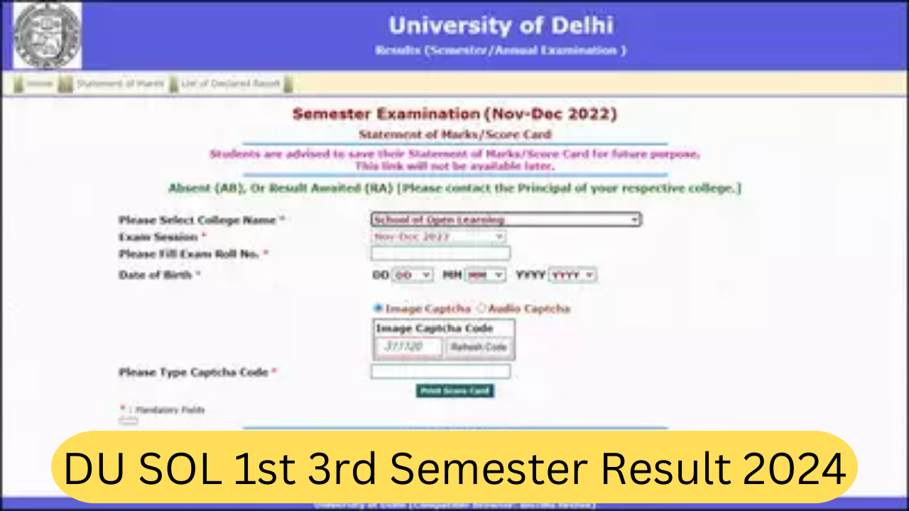 DU SOL 1st 3rd Semester Result 2024