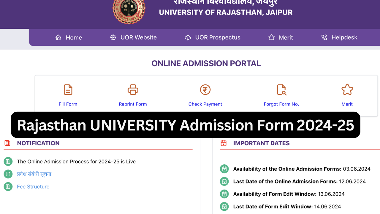 Rajasthan UNIVERSITY Admission Form 2024-25