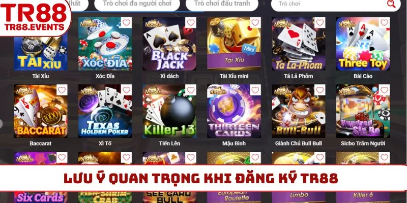 Lưu ý quan trọng khi đăng ký TR88